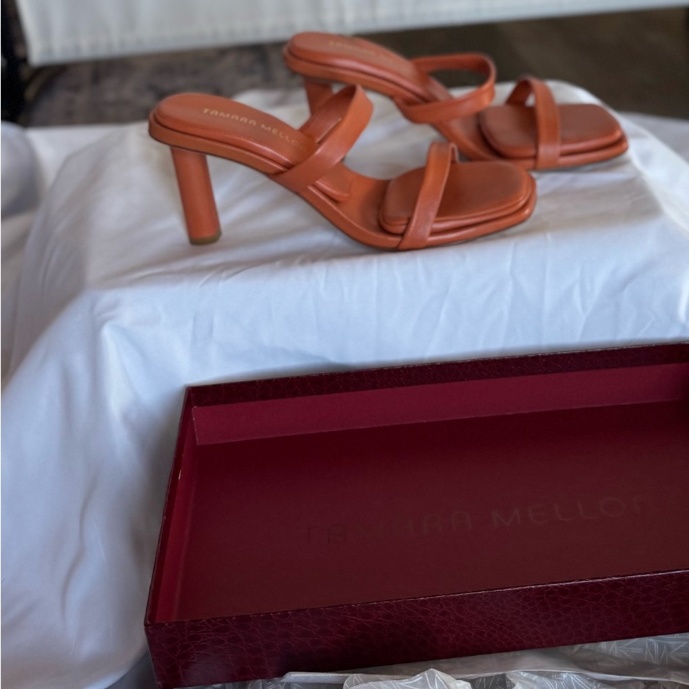 Tamara Mellon Women's Orange Heeled Sandals. 38.5